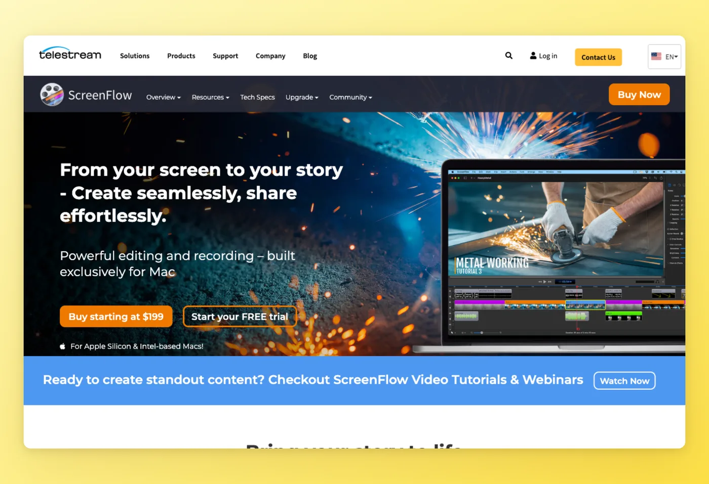 Captura de ecrã da interface do ScreenFlow