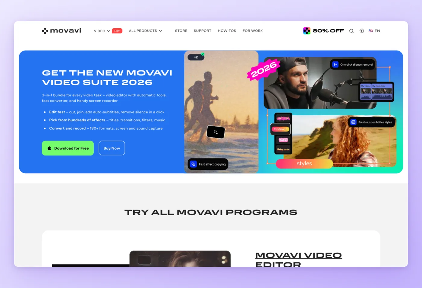 Captura de ecrã da interface do Movavi