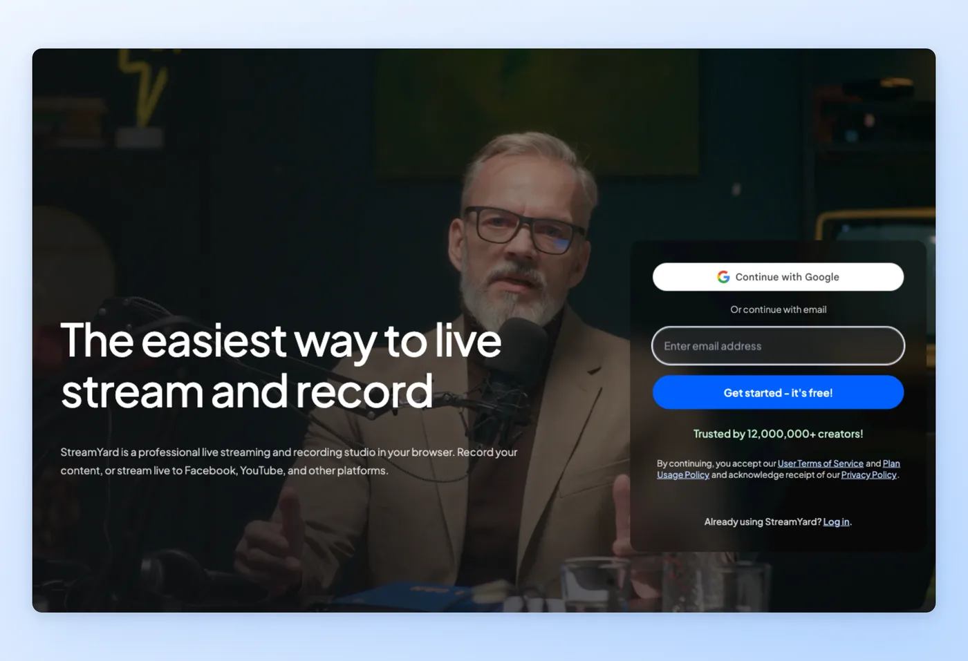 Captura de ecrã da interface do StreamYard